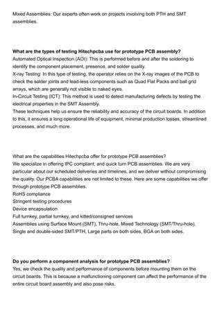 Pcb Assembly Prototypes Manufacturer Hitech Circuits Pdf