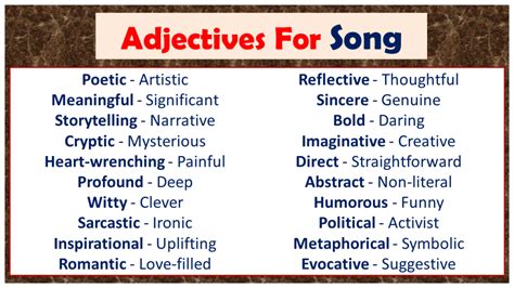 Adjectives for Song (Descriptive Words for Song) - Vocabulary Point