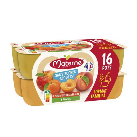 Compotes s sucres ajoutés pomme pêche abricot format familial MATERNE