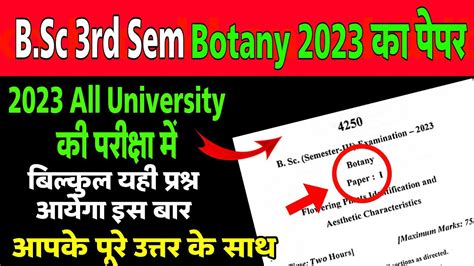 Bsc 3rd Semester Botany Question Paper 2023 Bsc 2nd Year 3rd Semester