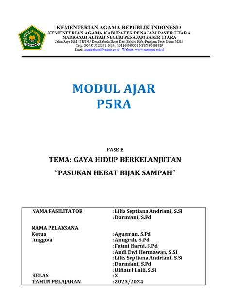 Modul P5ra Tema Gaya Hidup Berkelanjutan Pdf