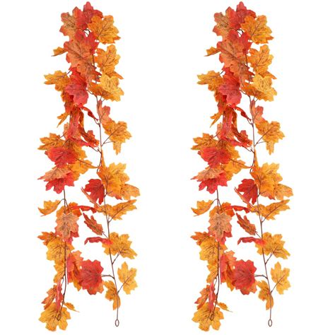 HomEdge Artificial Maple Leaves Garland 2 Packs 5 8 Ft Fall Hanging