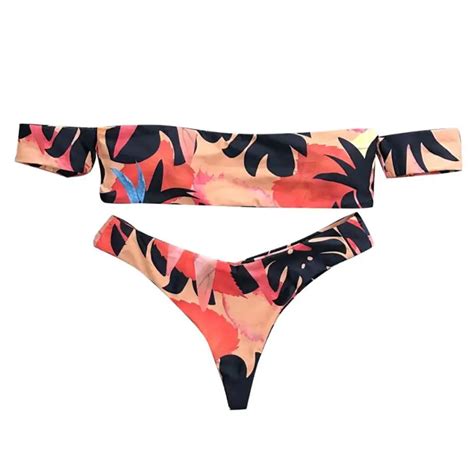 Beautiful Women Bikini Set Swimwear Push Up Padded Maple Leaves Print