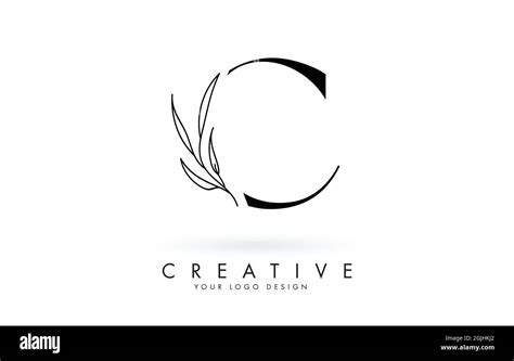 C Letter Logo Design With Elegant And Slim Leaves Vector Illustration