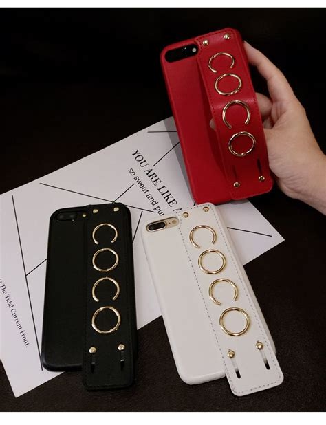 Luxury Leather Wristband Phone Case Elegant Fashion Brand Coco Letters