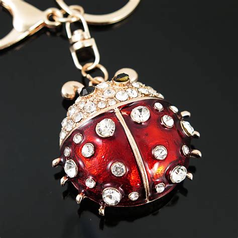 Creative Rhinestone Ladybug Beetle Pendant Key Chain Ring Fashion Charm