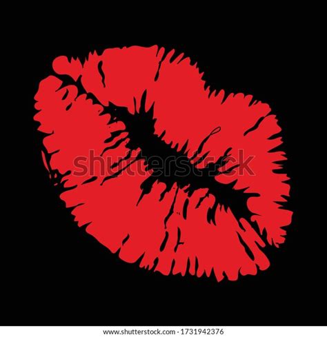 Vector Illustration Red Lips Print On เวกเตอร์สต็อก ปลอดค่าลิขสิทธิ์