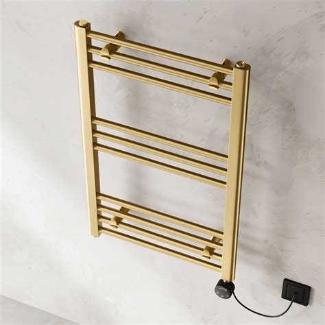 Barcelona Electric Brushed Brass Straight Heated Towel Rail X Mm