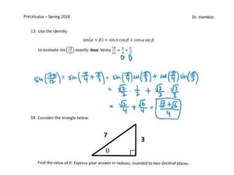 Precalculus Study Guide With Answers