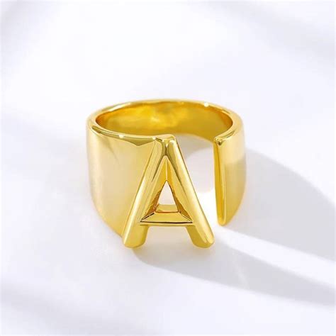 Gold Initial Rings For Women Gold Letter Ring Adjustable Rings Etsy