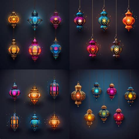 Premium AI Image | Set Of Colorful Ramadan Lanterns isolated background