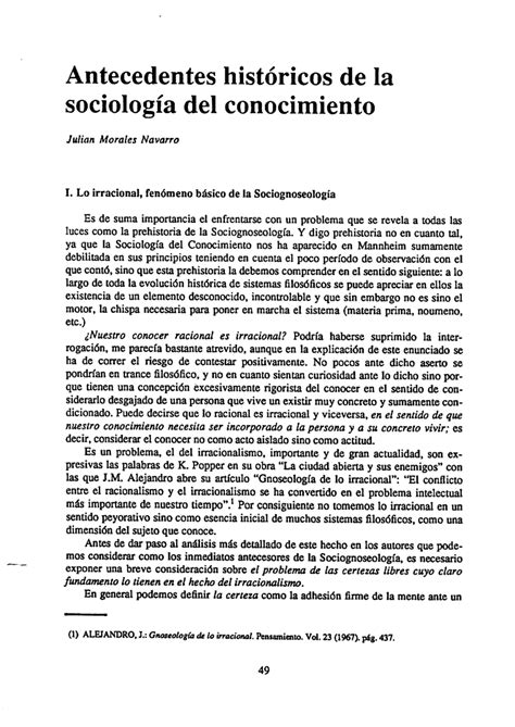 Pdf Antecedentes Históricos De La Sociología Del Conocimiento