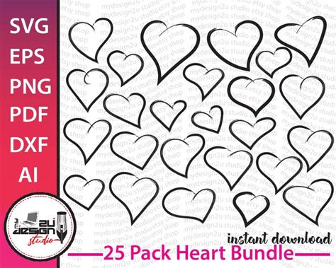 25 Heart Svg Bundle Hand Drawn Heart Svglove Svgvalentine Etsy Canada