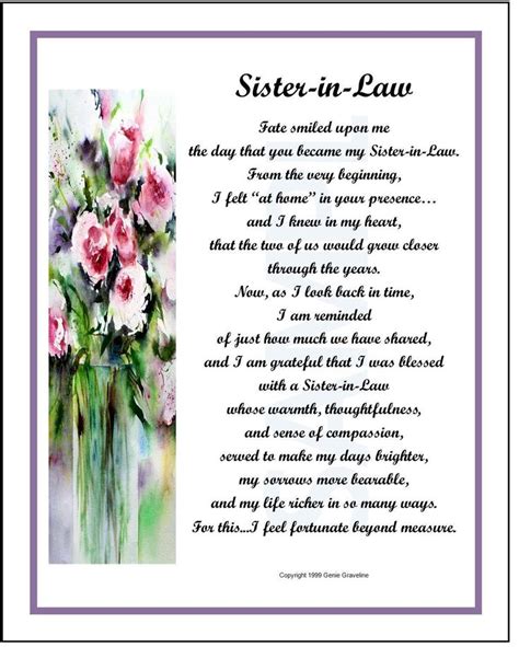 Sister In Law Poem Print Verse Saying Thank You T Present Digital Download Sister In Law