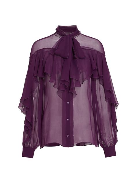 Buy Alberta Ferretti Sheer Chiffon Pussy Bow Blouse Violet At Off