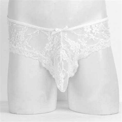 Buy Men Lingerie Lace See Through Open Butt Bikini Briefs Underwear At