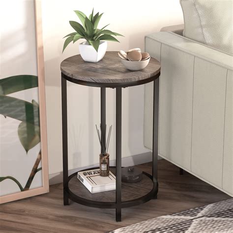 Nsdirect Round Side Table In Rustic Wooden End Table Surface Top