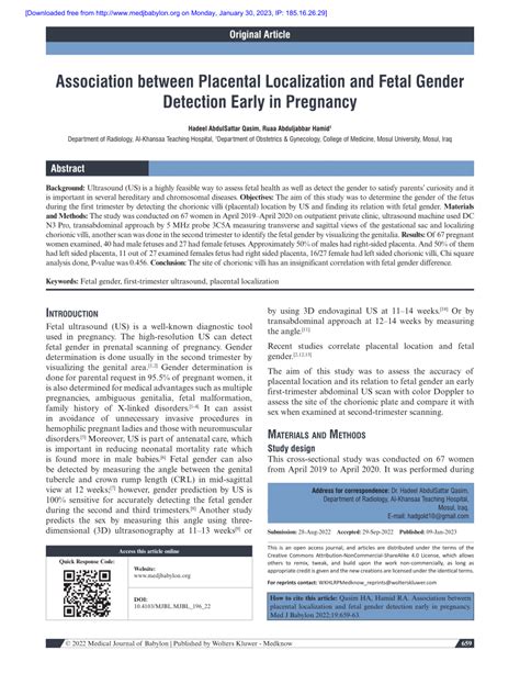 Pdf Association Between Placental Localization And Fetal Gender Detection Early In Pregnancy