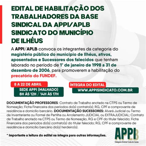 Aten O Edital De Habilita O Dos Trabalhadores Da Base Sindical Da