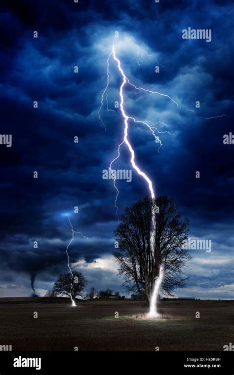 Dangerous Storm With Lightning And Tornado Stock Photo Alamy