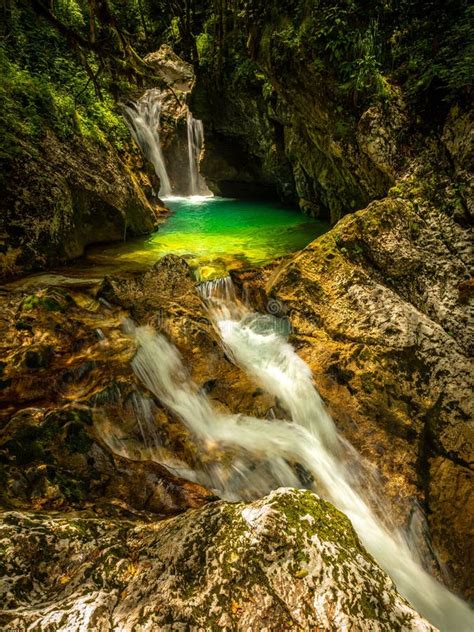 Green Pool And Waterfall Of River Lepenca In Sunik Water Grove Lepena