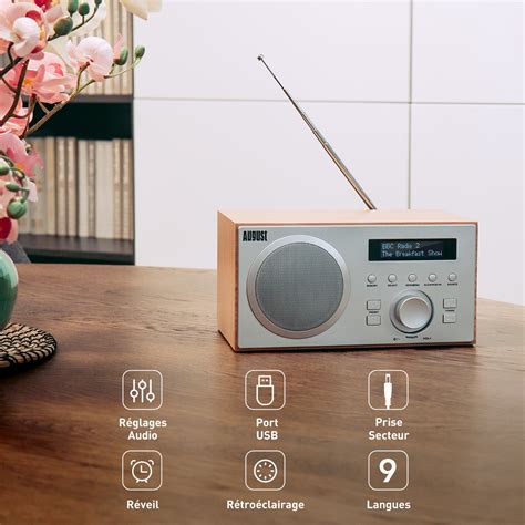 Radio FM DAB Plus Bluetooth Bois Secteur AUGUST MB420 MP3 Lecteur