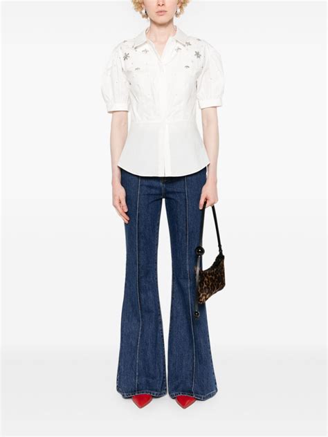 Self Portrait Gem Embellished Cotton Blouse White Farfetch