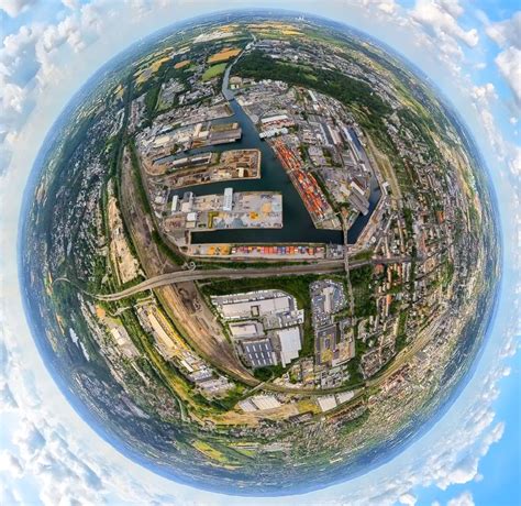 Luftbild Dortmund Fish Eye Perspektive Kai Und Hafenbecken Des