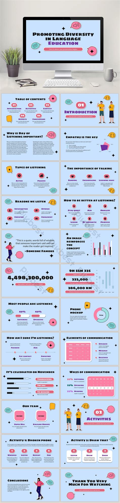 Promoting Diversity In Language Education Blue PowerPoint | PPTX Template Free Download - Pikbest