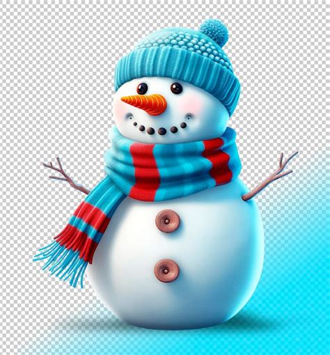 Premium Psd Psd Cute Snowman In A Blue Scarf On A Transparent Background