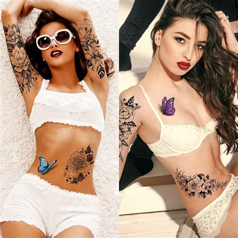 Cerlaza Temporary Tattoos For Women Flower And Butterfly Design Semi