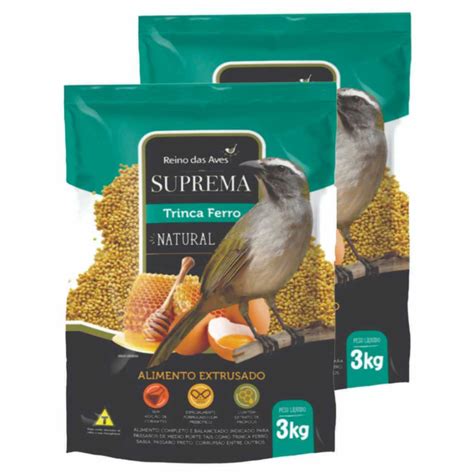 Kit 2un Suprema Trinca Ferro 3kg Natural Extrusada Reino Das Aves