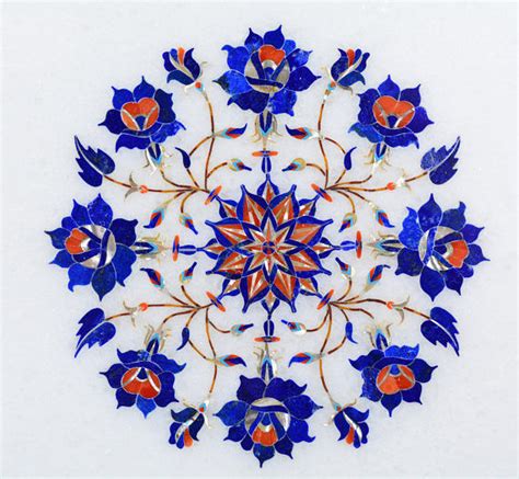 X Marble Lapis Floral Inlay Handmade Table Top Semi Precious