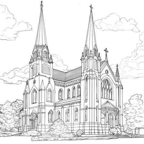 Premium Ai Image A Drawing Of A Large Church With Two Steeples And A