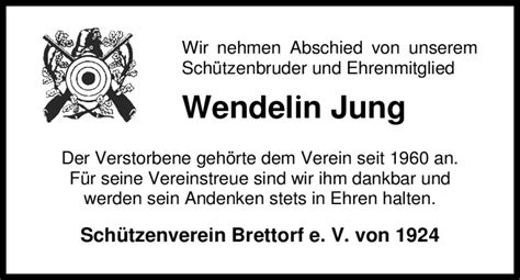 Traueranzeigen Von Wendelin Jung Nordwest Trauer De