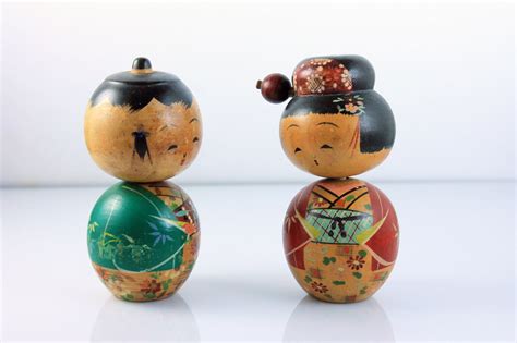 Kokeshi Peg Dolls Japanese Dolls Set Of 2 Boy And Girl Doll Wooden