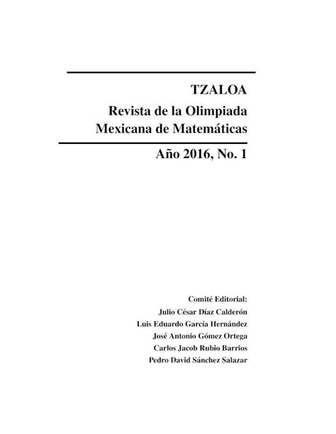 PDF TZALOA Revista De La Olimpiada Mexicana De Matematicas Quier