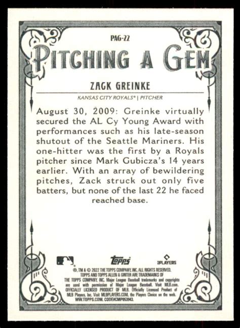 Zack Greinke 2022 Topps Allen Ginter Pitching A Gem Insert Card PAG