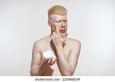 Albino European Guy Closed Eyes Applying Stock Photo 2259868149 ...