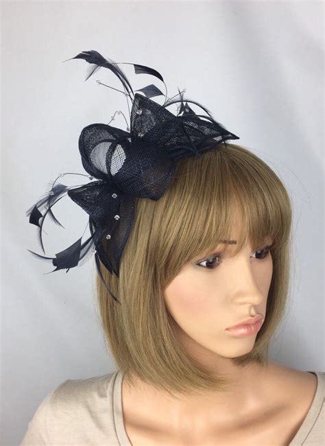 Dark Navy Blue Fascinator Hatinator Wedding Mother Of The Etsy Uk Navy Blue Fascinator