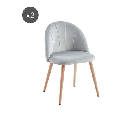 Lot De Chaises Shell Velours Gris Clair Pieds Bois Massif Chaise But