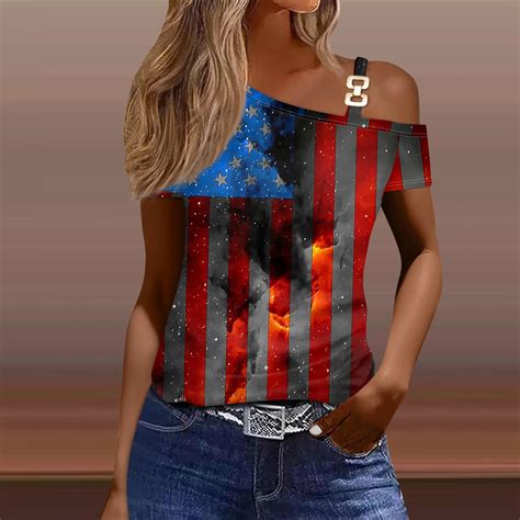 Uocefik 4th Of July Tee Shirts For Women Plus Short Sleeve Independence Day Shirts Casual Usa