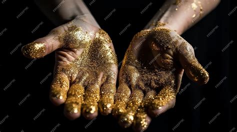 Premium AI Image | Hands covered in gold glitter with the word gold on them