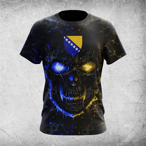 AIO Pride Bosnia Coat Of Arms Skull Lava Flag T Shirt AIO Pride