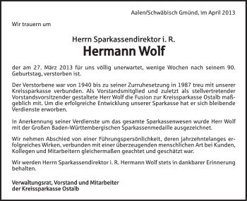 Traueranzeigen Von Hermann Wolf Ostalbtrauer