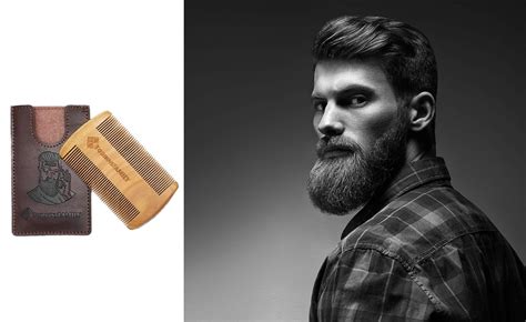 Wooden Beard Comb For Men Sandalwood Comb With Leather Case And Gift