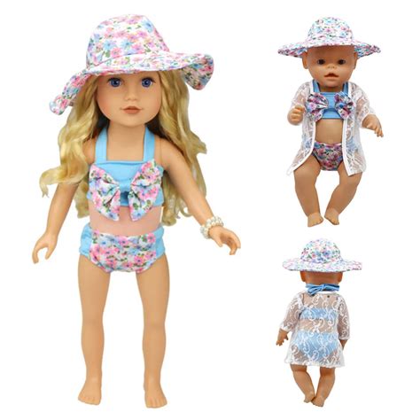 Lovely Summer Set For American Girl Doll Bikini Cap Summer Swimming Suit With Hat Also Fit