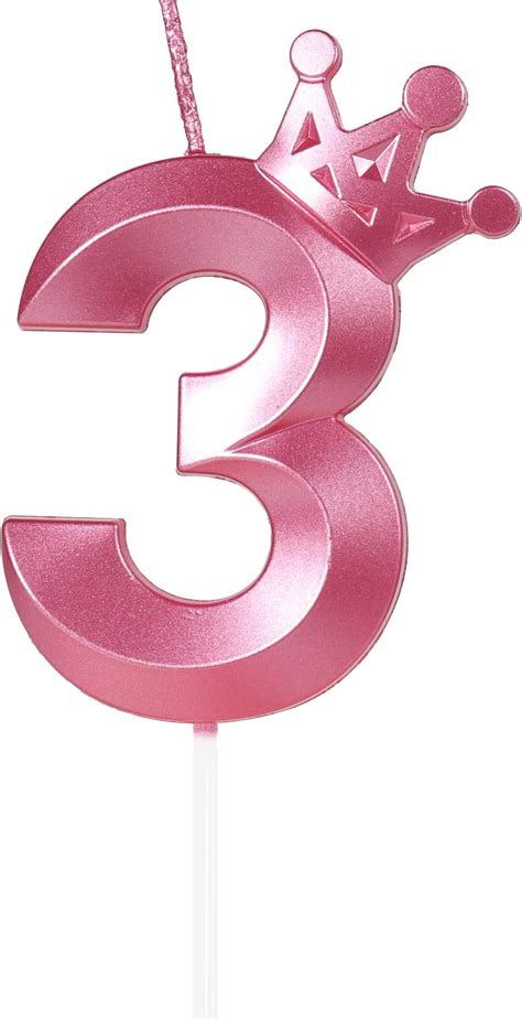 Yiran Pink 3rd Birthday Candles With Crown 3inch Giant Number 3 Candle