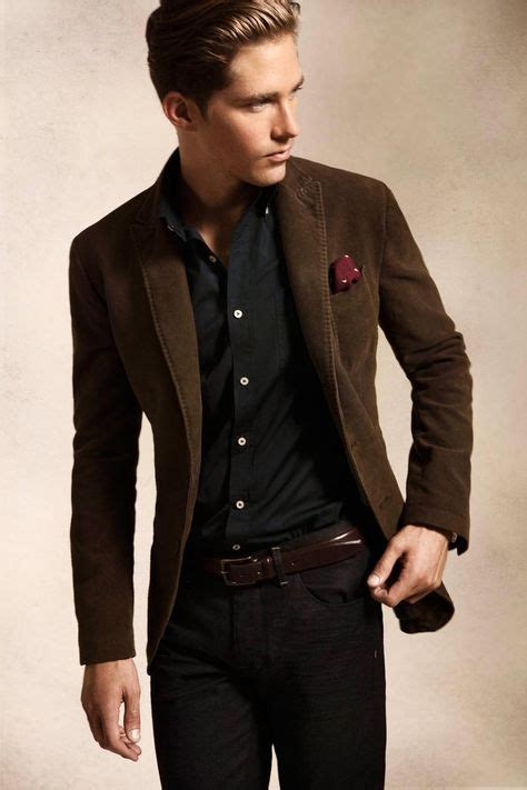 Corduroy Jacket Black Shirt And Pants Pocket Square Men Apparel