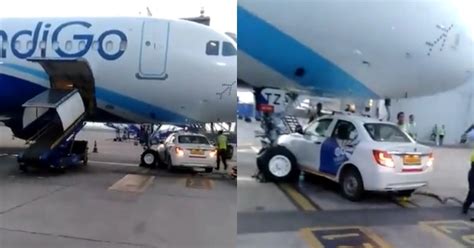 Tragedy Averted As Car Goes Under Indigo Plane Narrowly Escapes